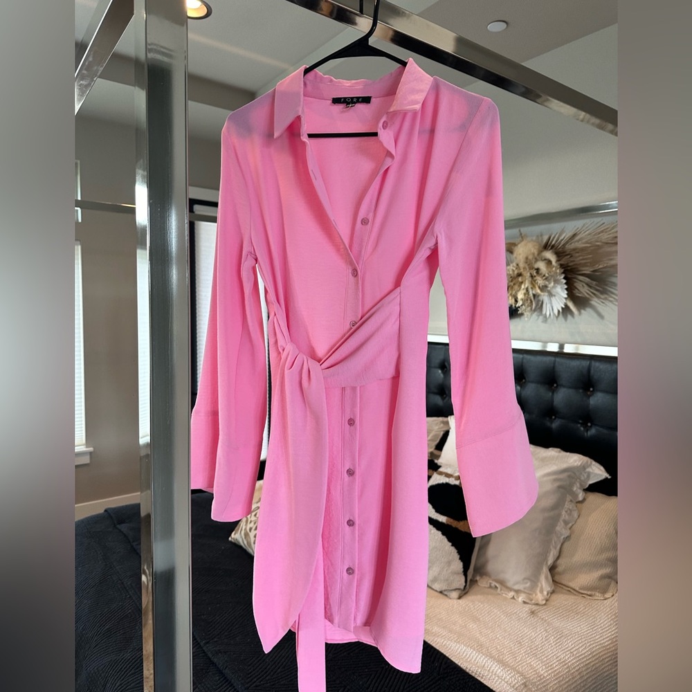Super cute bubblegum pink shirt dress.